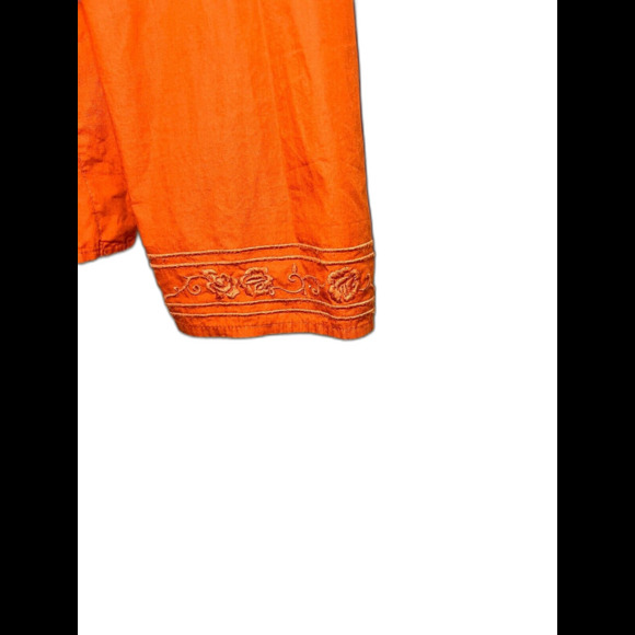 Emma James Womens Blouse Top Orange Beaded Floral Embroidered Size 12P Cotton - Picture 5 of 9
